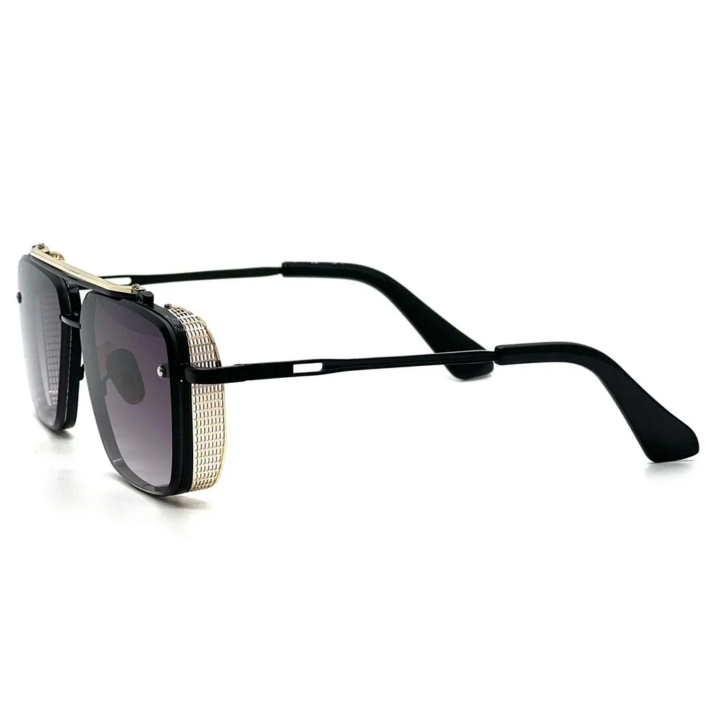 Aviator Sunglasses Men Rectangular Frame Gold‎ Accent Black Shades Classic Retro